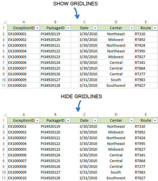 show gridlines in excel for mac